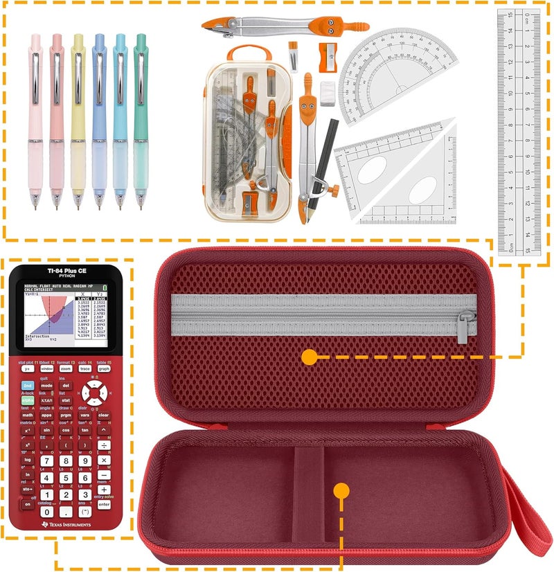 Baval Calculator Case Compatible with Texas Instruments TI-84 Plus CE/TI-84 Plus/TI-Nspire CX II CAS/TI-Nspire CX II/TI-83 Plus/TI-89 Titanium Color Graphing Calculator(Dark Red Case,Red Zipper) - Image 4